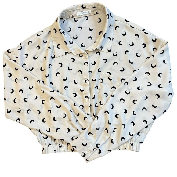 Cresent Moon Crop Top Blouse Long Sleeve Button Up Down by Timing - Small - Picture 2 of 14